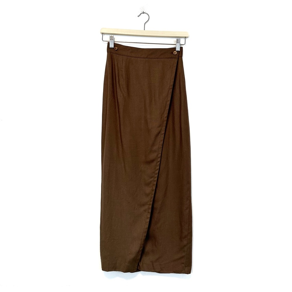 Vintage | Della Spiga | Brown Linen Blend Wrap Skirt Button Closure Size 6